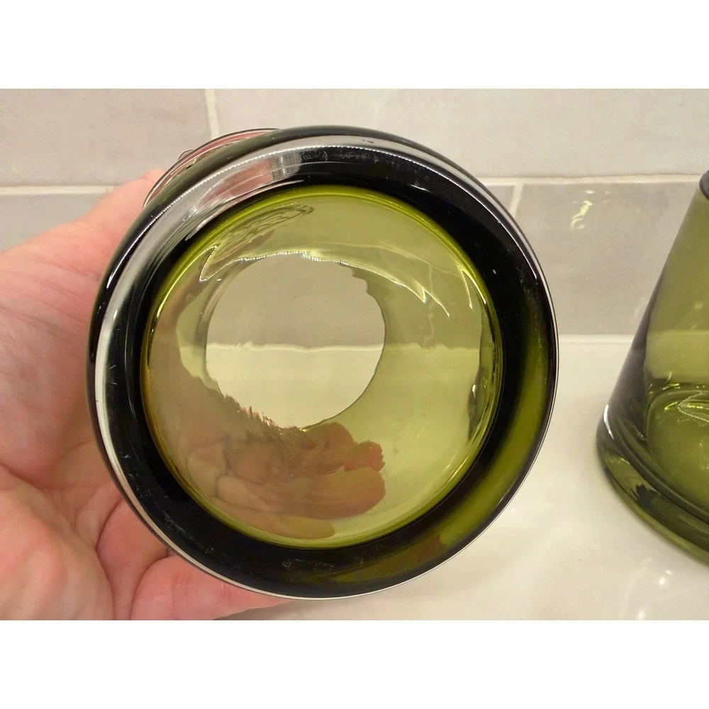 Vtg Dartington‎ Glasses Olive Green Snowflake Medallion Set 2